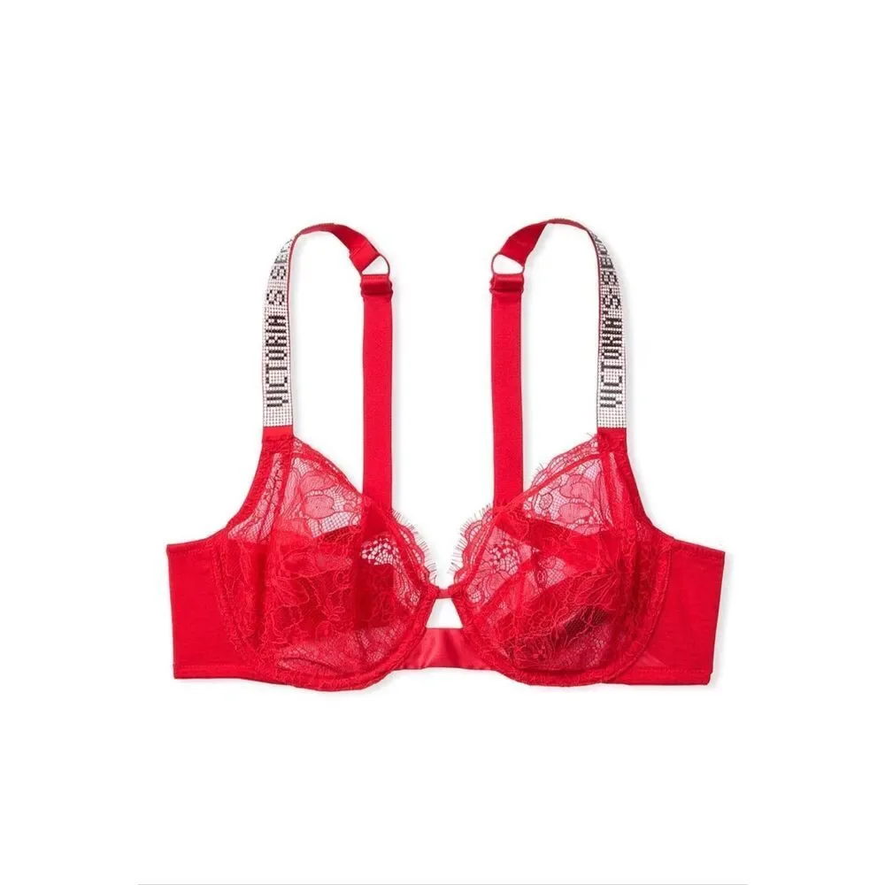 Victoria's Secret The Fabulous Full Cup Shine Strap Bra Lipstick Red Size 40DDD